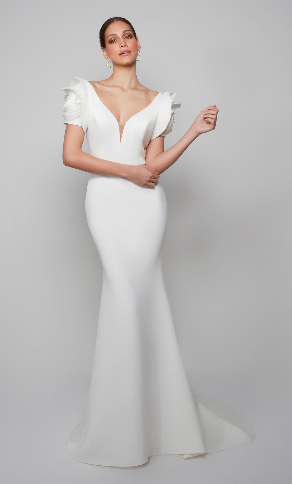 ALYCE Paris 7066 Bridal Plunging Simple Fit N Flare Dress