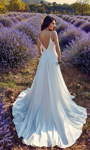 Formal Dress: 7089. Long, V-neck, A-line, V Shaped Back