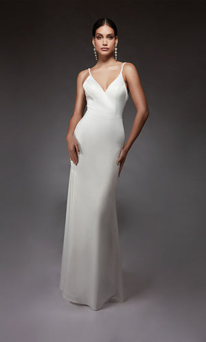 Formal Dress: 7090. Long, V-neck, Straight, Open Back