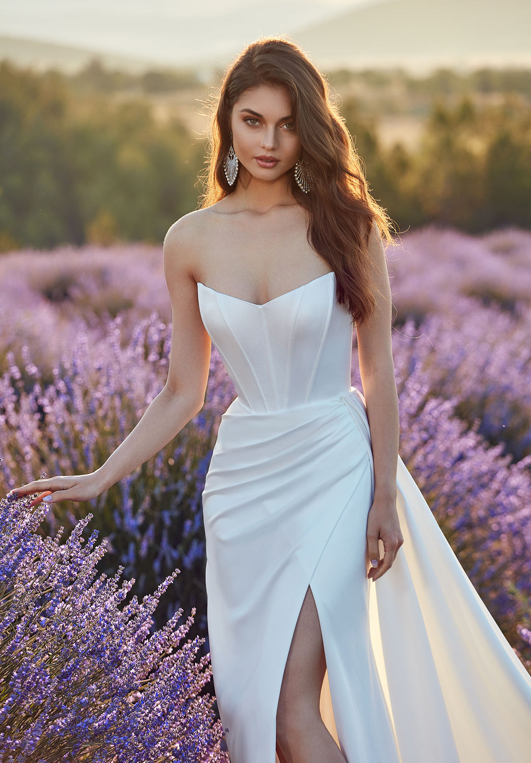 Lilac Floral Corset Top Off-shoulder Long Sleeves Side-slit A-line Lon –  SposaBridal