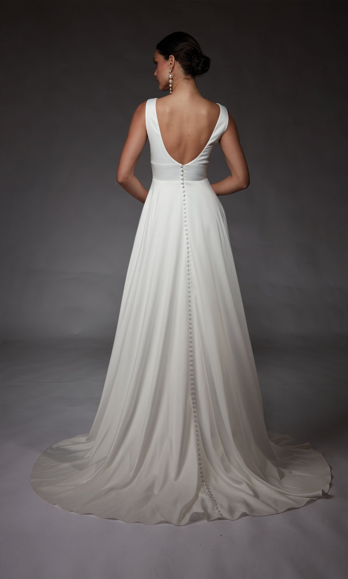 Formal Dress: 7096. Long, V-neck, A-line, V Shaped Back