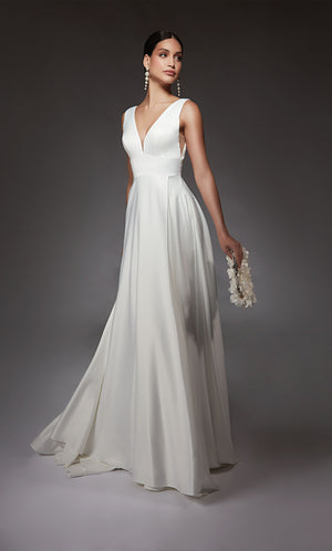 Formal Dress: 7096. Long, V-neck, A-line, V Shaped Back