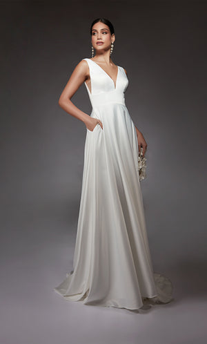 Formal Dress: 7096. Long, V-neck, A-line, V Shaped Back