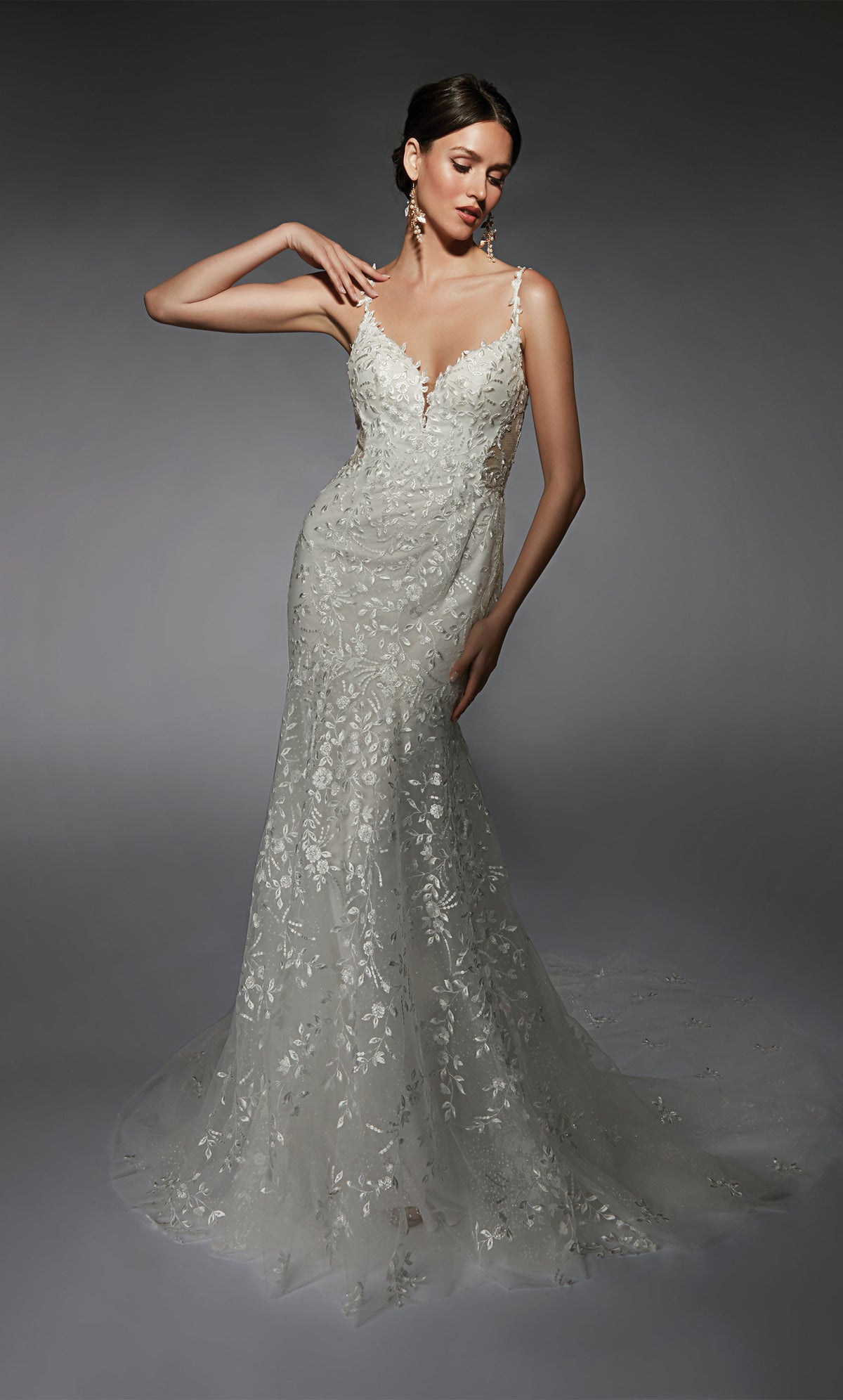 Formal Dress: 7120. Long, Plunging Neckline, A-line, Closed Back