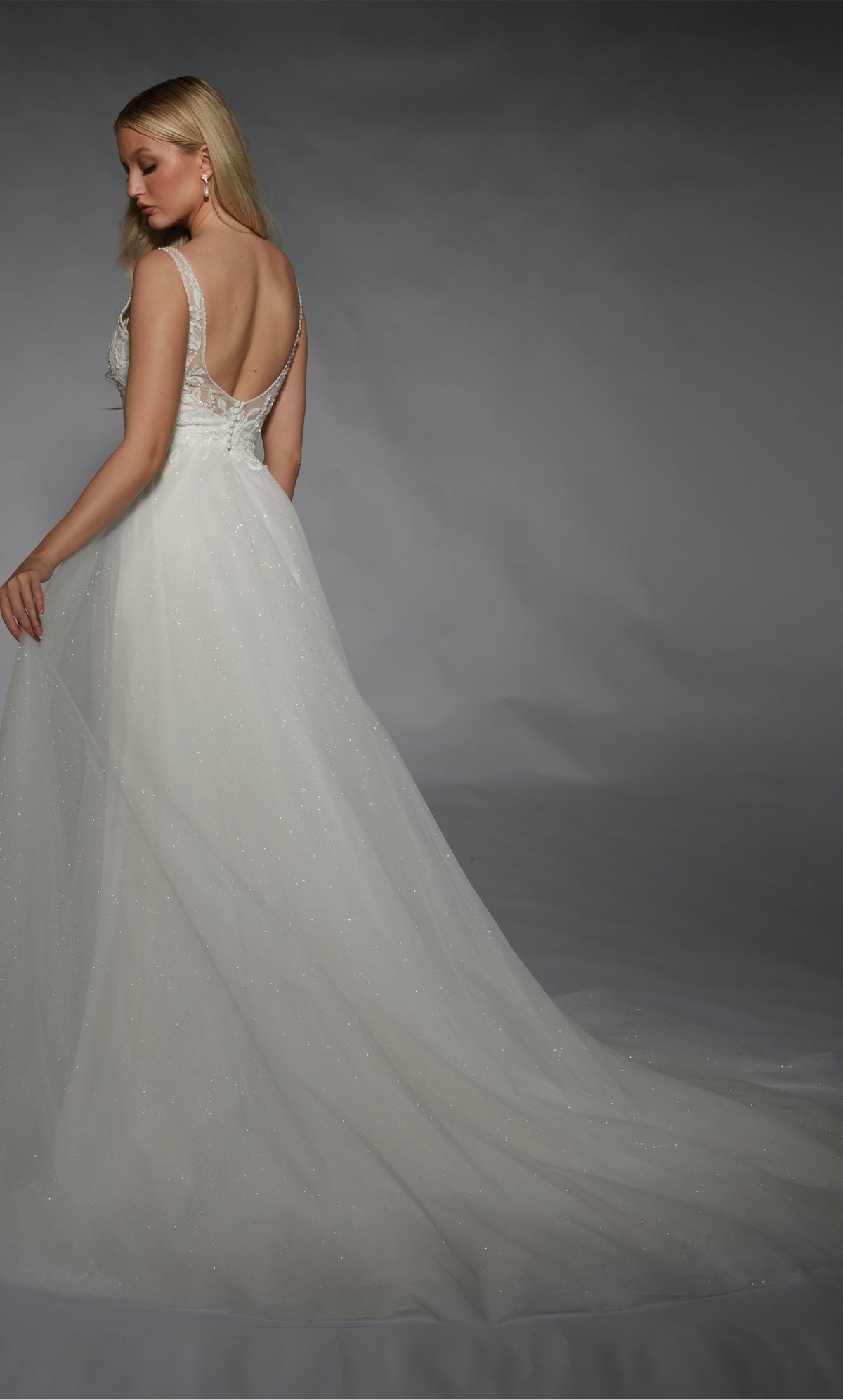 Formal Dress: 7125. Long, Plunging Neckline, Ball Gown, Open Back