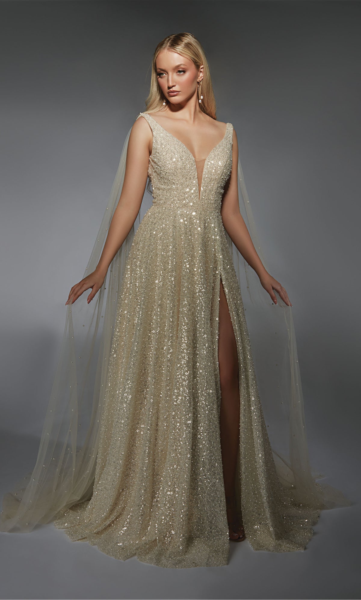 Formal Dress: 7134. Long, Plunging Neckline, A-line, Open Back