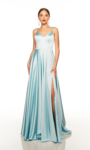 Light blue prom dress with a sweetheart neckline and side slit. COLOR-SWATCH_1749__POWDER-BLUE