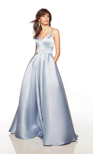 Blue prom dress with a sweetheart neckline, and pockets in the color black plum. COLOR-SWATCH_1754__FRENCH-BLUE