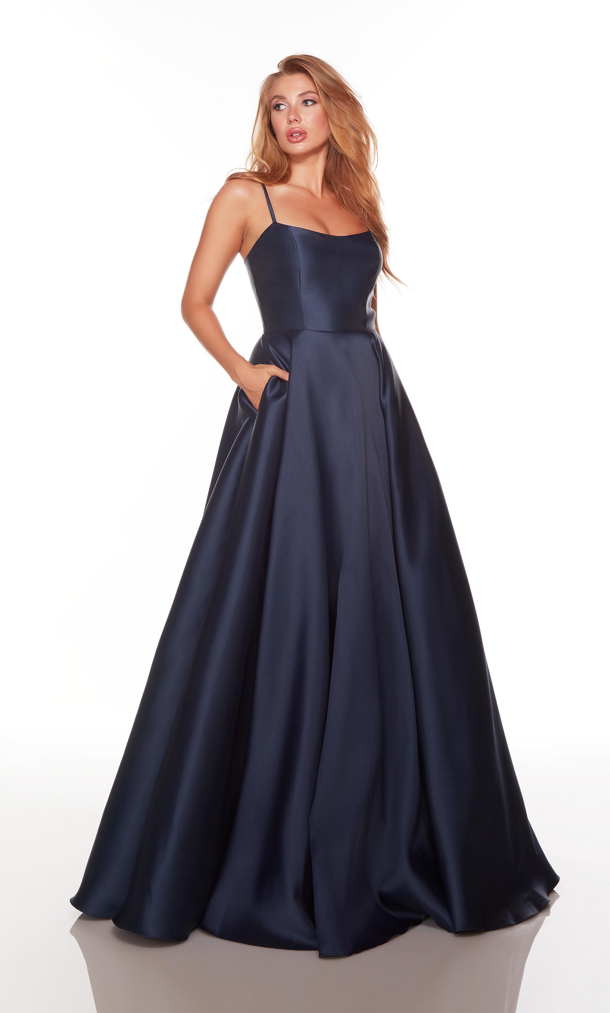 Ball Gown Long Sleeves Off Shoulder Beaded Navy Blue Prom Dress – Tirdress