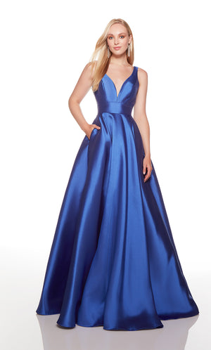 Blue prom dress with a plunging neckline and pockets. COLOR-SWATCH_1757__ROYAL