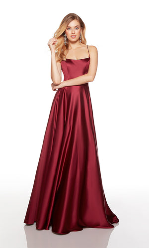 Dark red prom dress with a scoop neck and pockets. COLOR-SWATCH_1761__BLACK-CHERRY