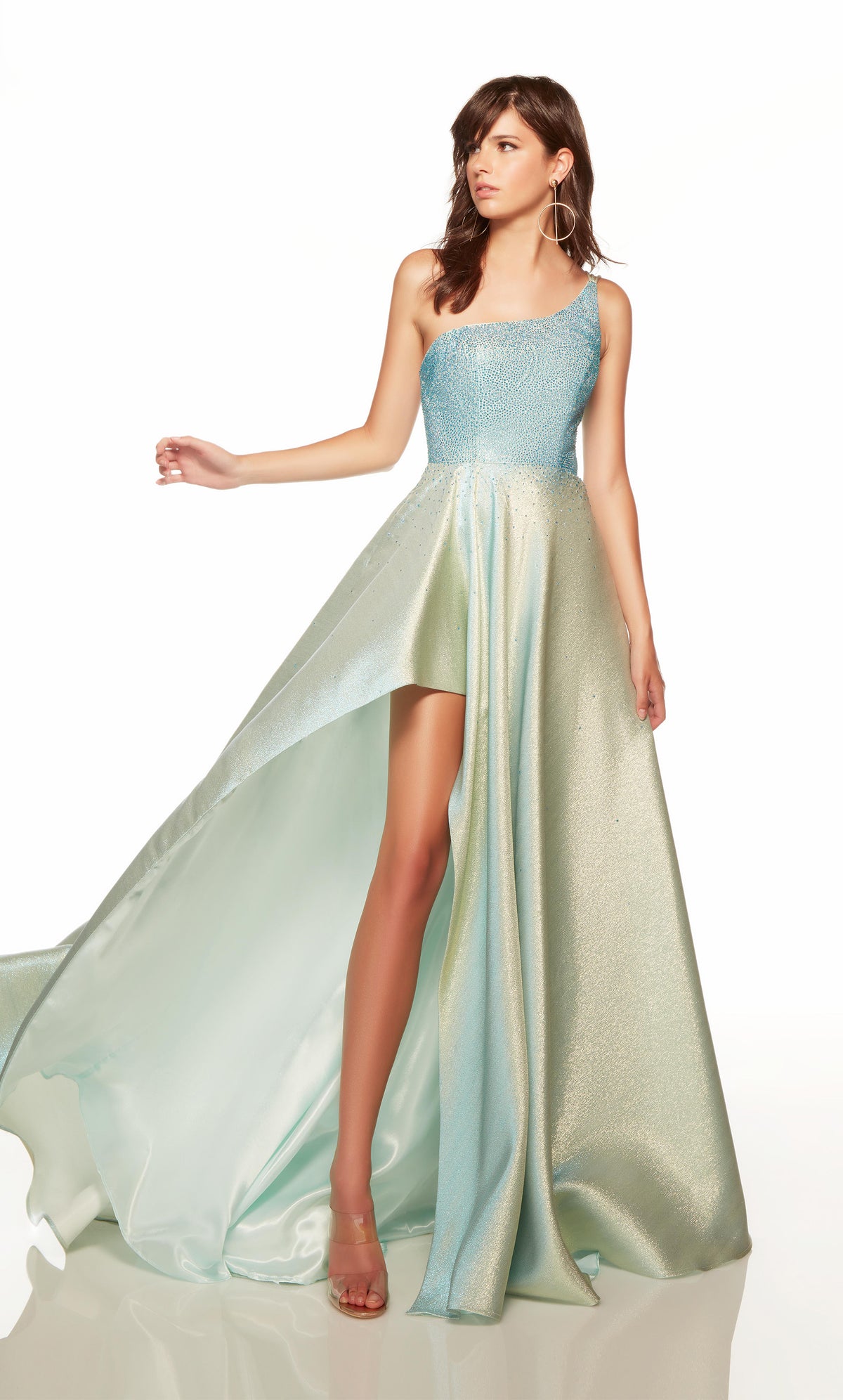  Blue-gold one shoulder prom dress with front slit. COLOR-SWATCH_1772__BLUE-GOLD
