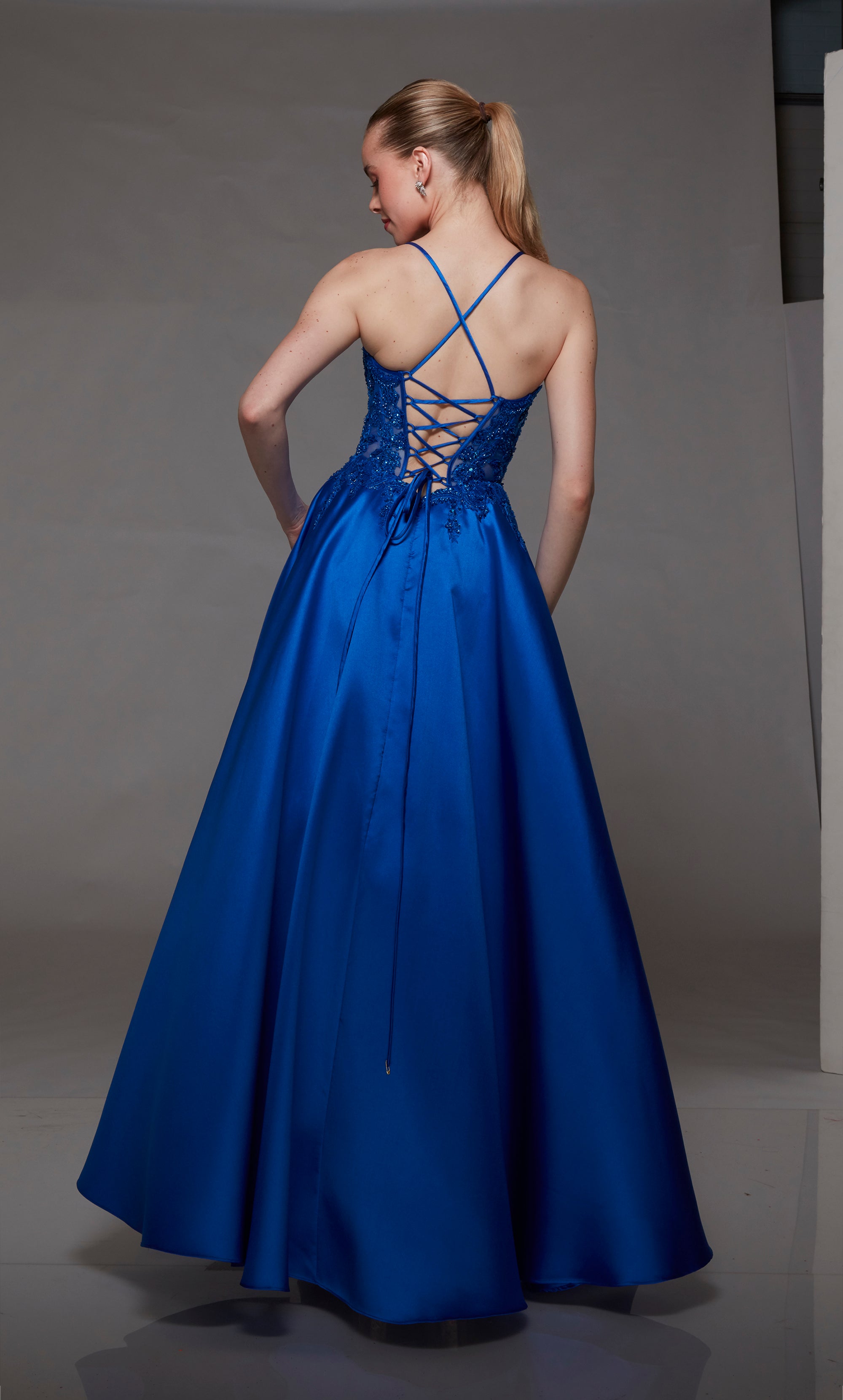Embellished Long Corset Prom Dress with Lace-Up Back