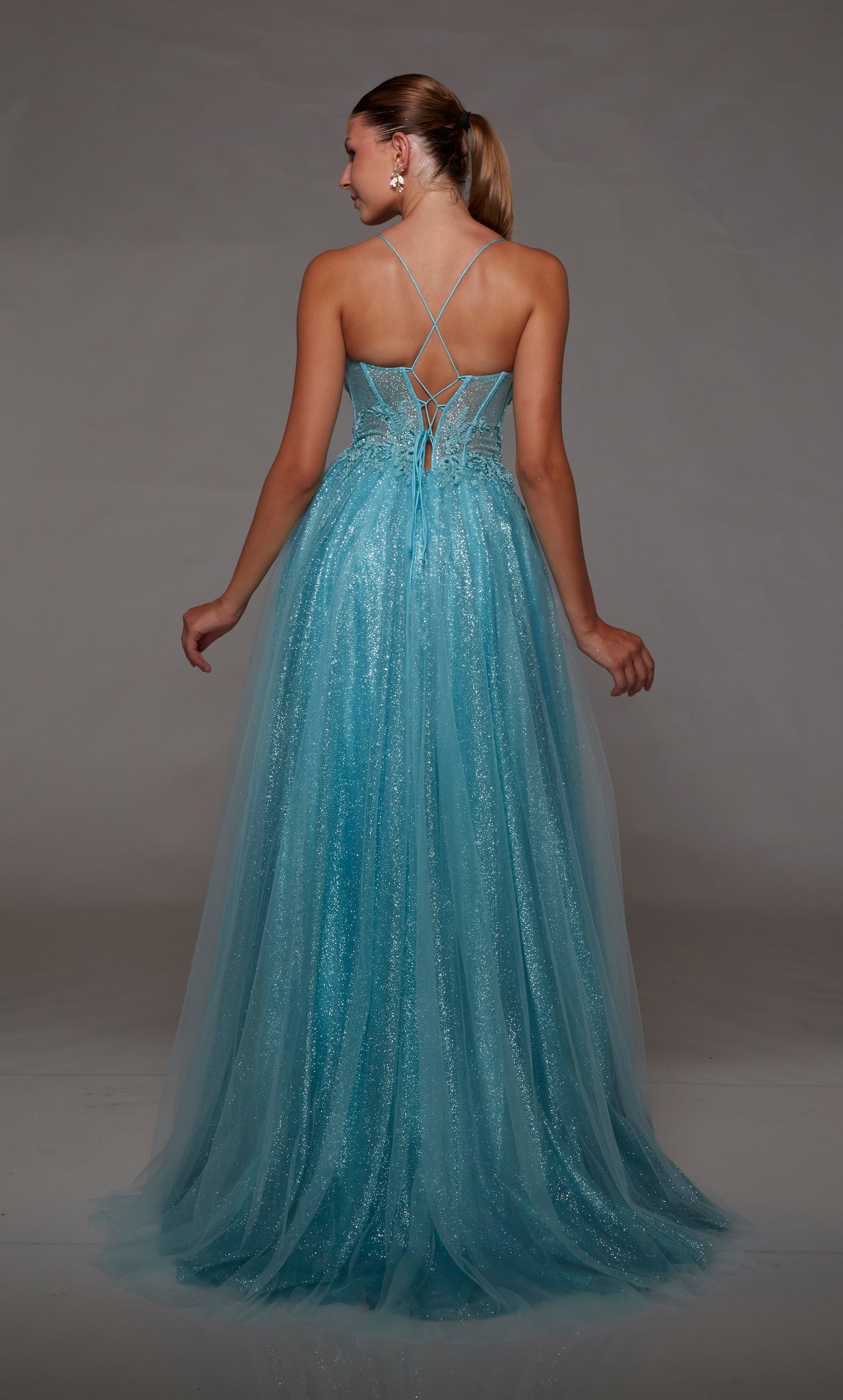 Corset-Back Lace-Up Beaded-Bodice Long Prom Gown