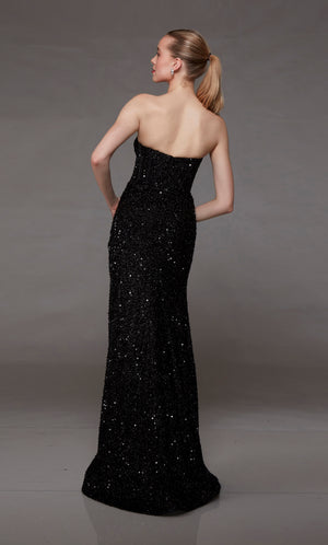 Sparkly black prom dress: Sweetheart neckline, stunning silver rhinestone-trimmed side slit, and an train for an modern twist on an classic style.