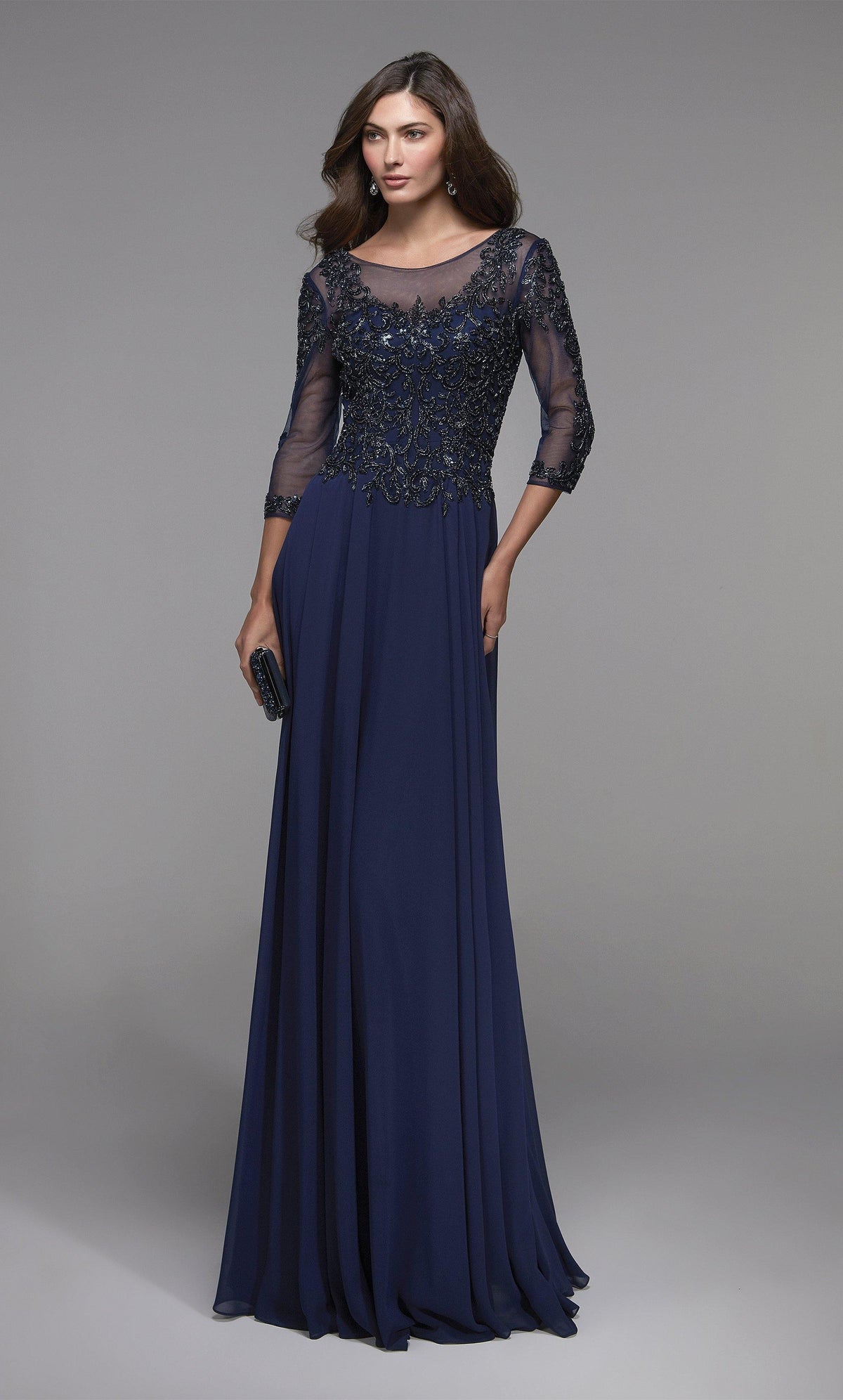 Formal Dress: 27502. Long Evening Dress, Illusion Neckline, Flowy ...