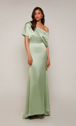 Chic one shoulder drape dress in pistachio green. Color-SWATCH_27560__PISTACHIO