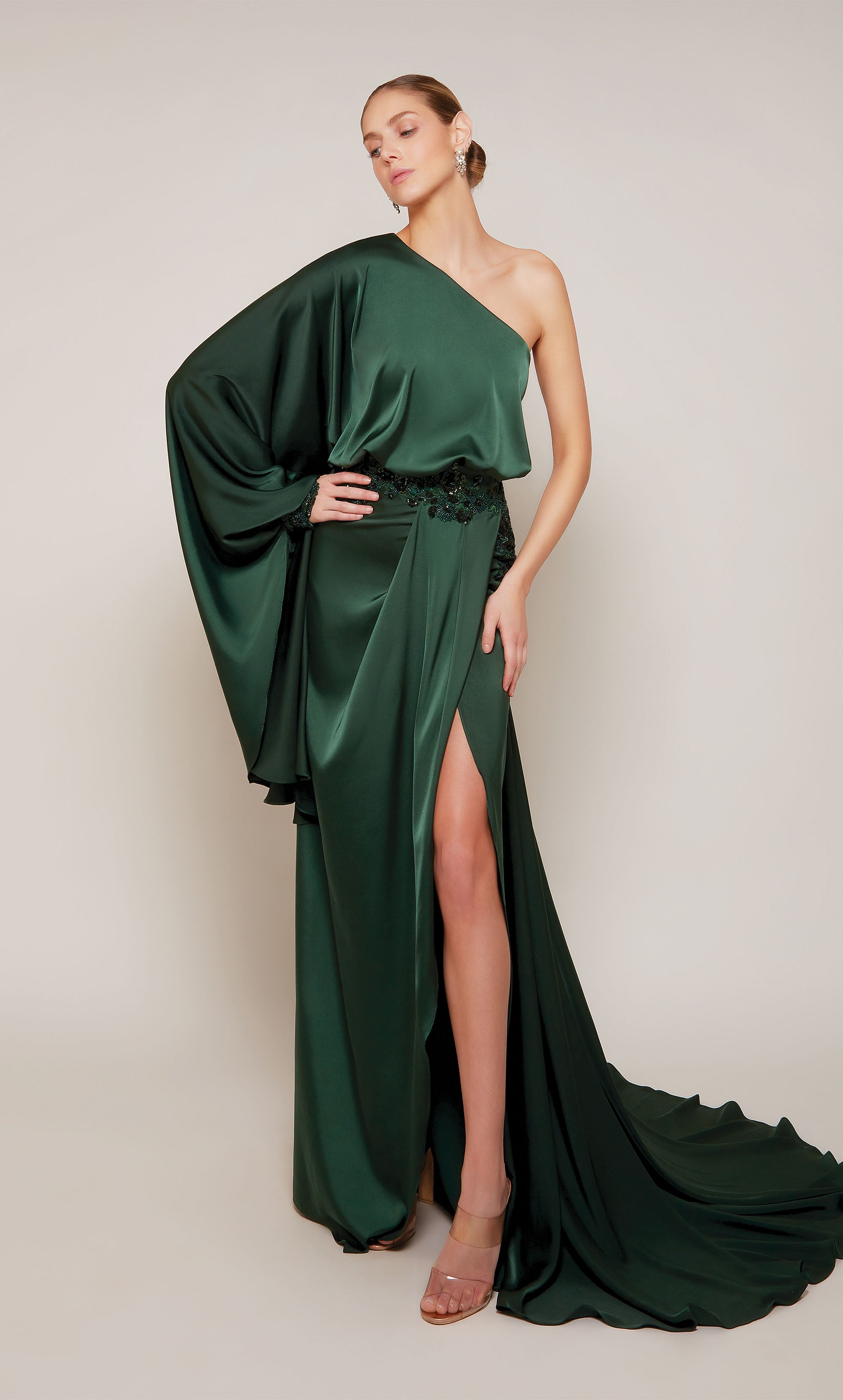 Elegant Black Long Mermaid One Shoulder Prom Dress with Slit – BIZTUNNEL
