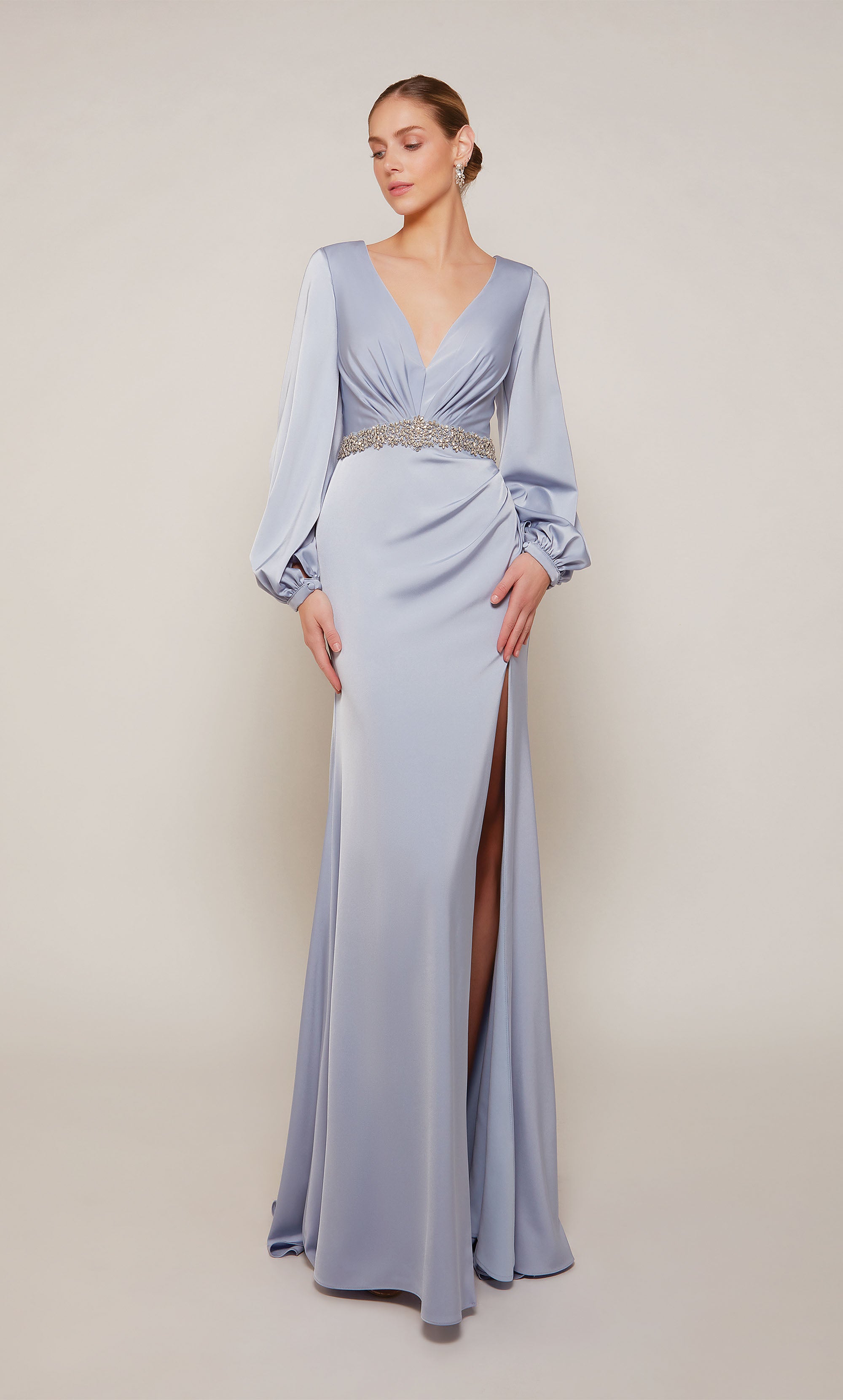 Light Blue Mother of the Bride Dress with Long Sleeves - Dress for