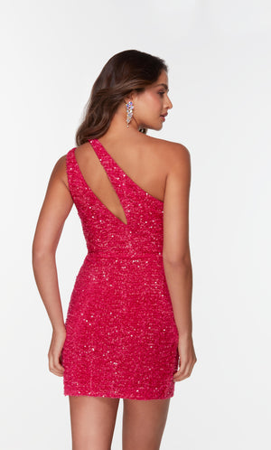 Cut out one shoulder homecoming dress in pink sequins.