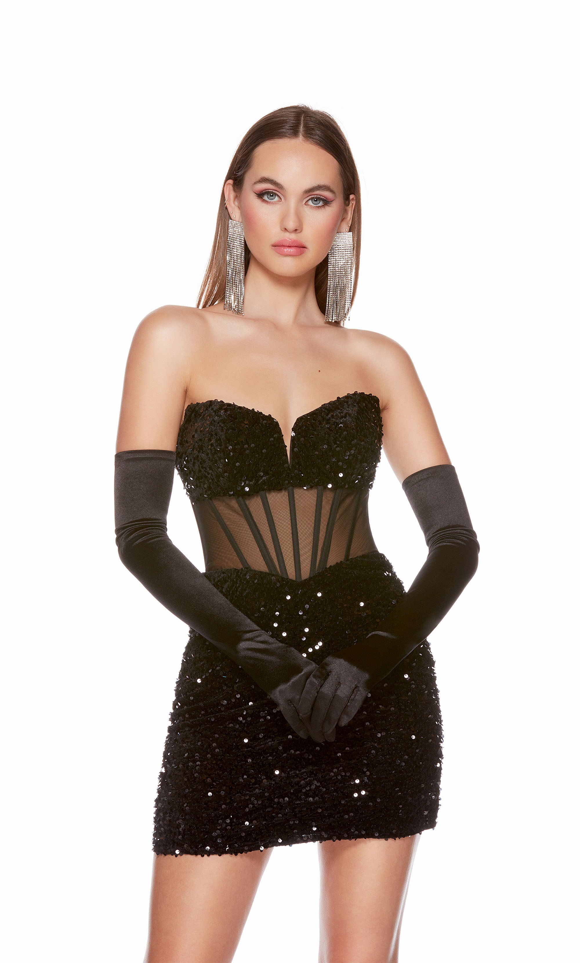 Short Tight Sequined Sheer-Corset Homecoming Dress