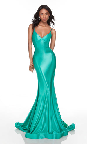 Flowy Front Split Backless Long Green Chiffon Prom Dress With Sleeves –  Bohogown