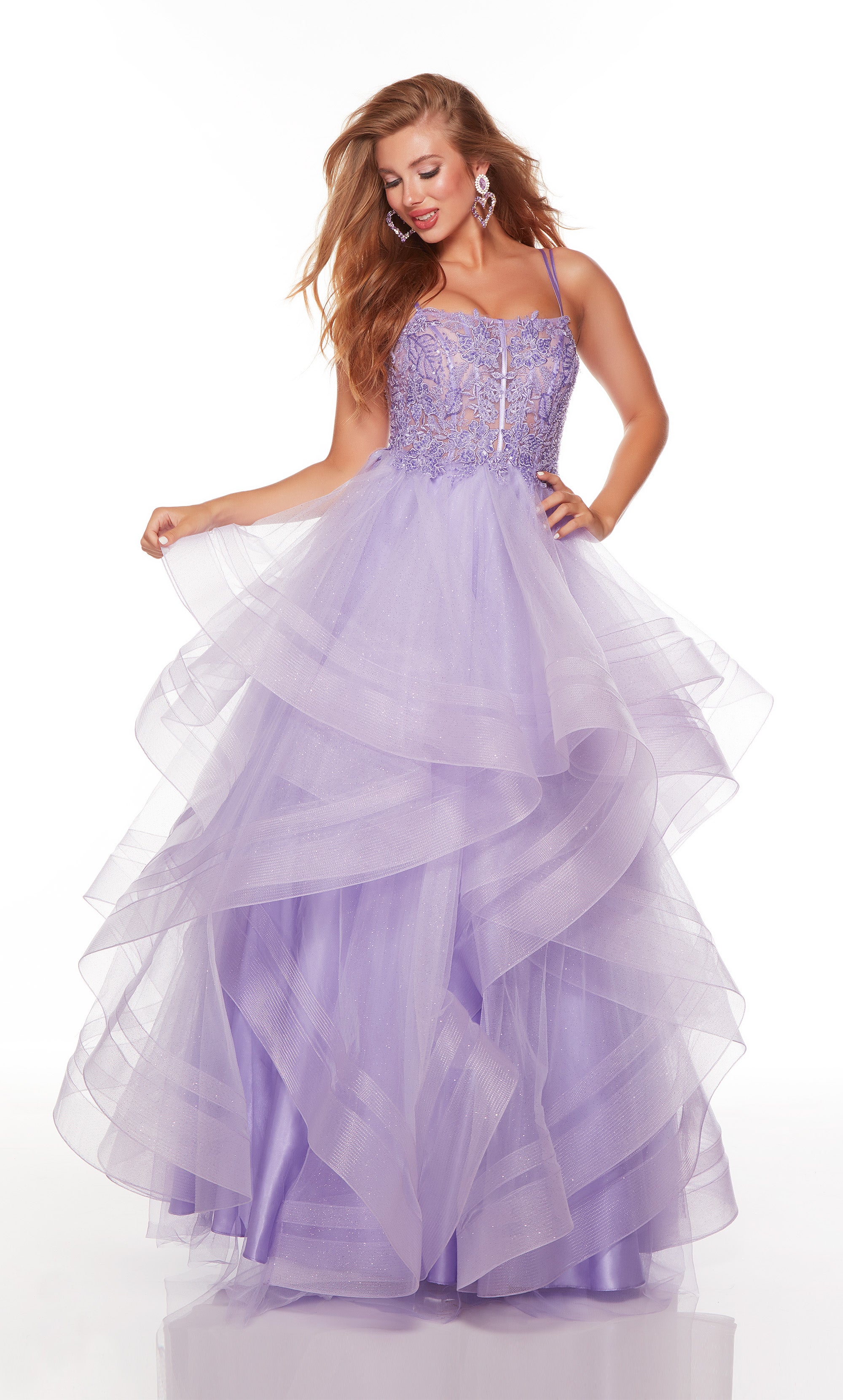 Perfect Sweetheart Corset Tiered Purple Tulle Prom Gown