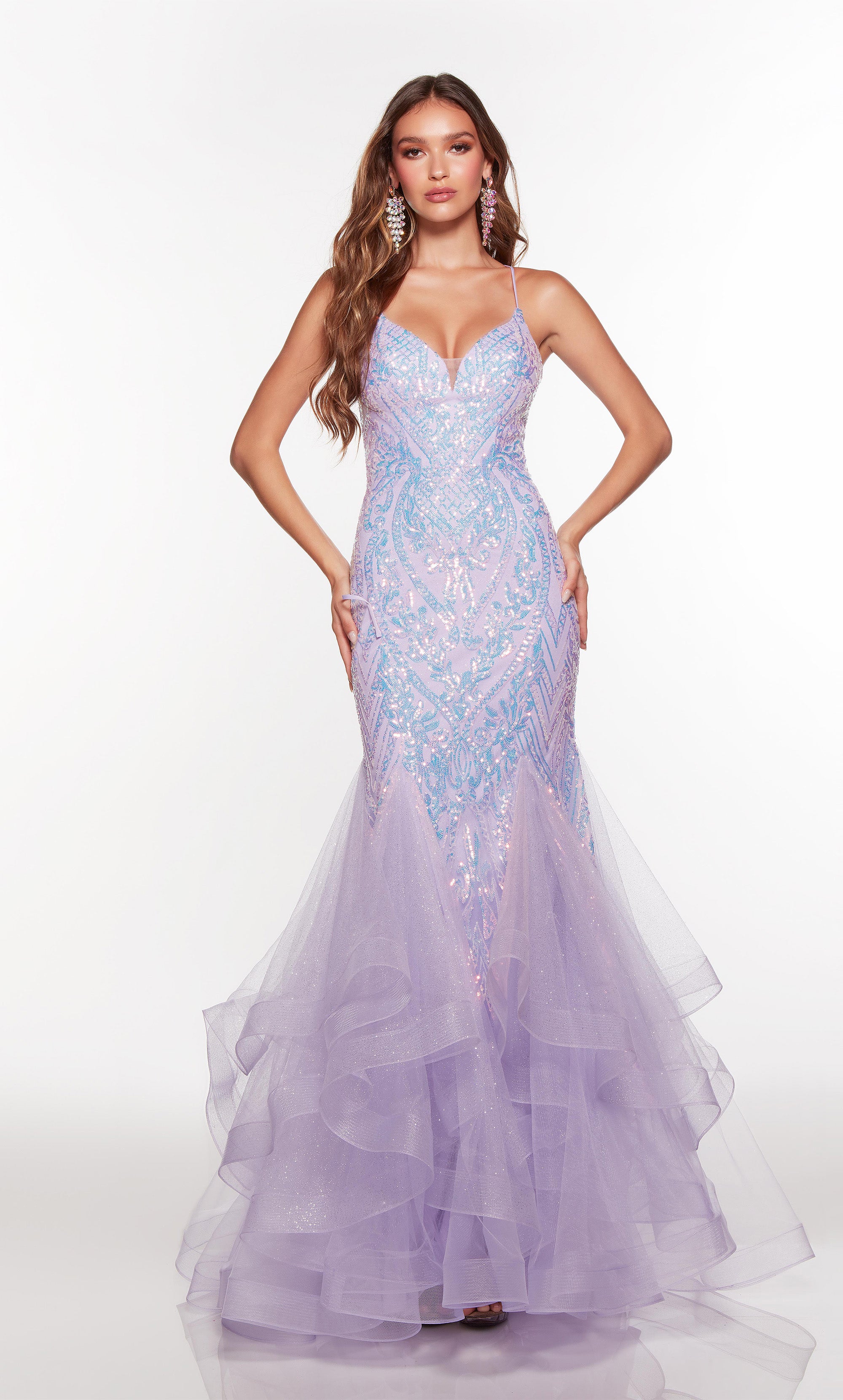 Strapless Long Ice Blue Ombre Sequin Prom Dress