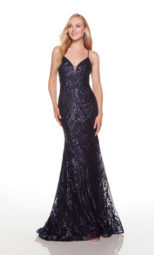 Sexy prom dress with a plunging neckline in midnight. COLOR-SWATCH_61424__MIDNIGHT