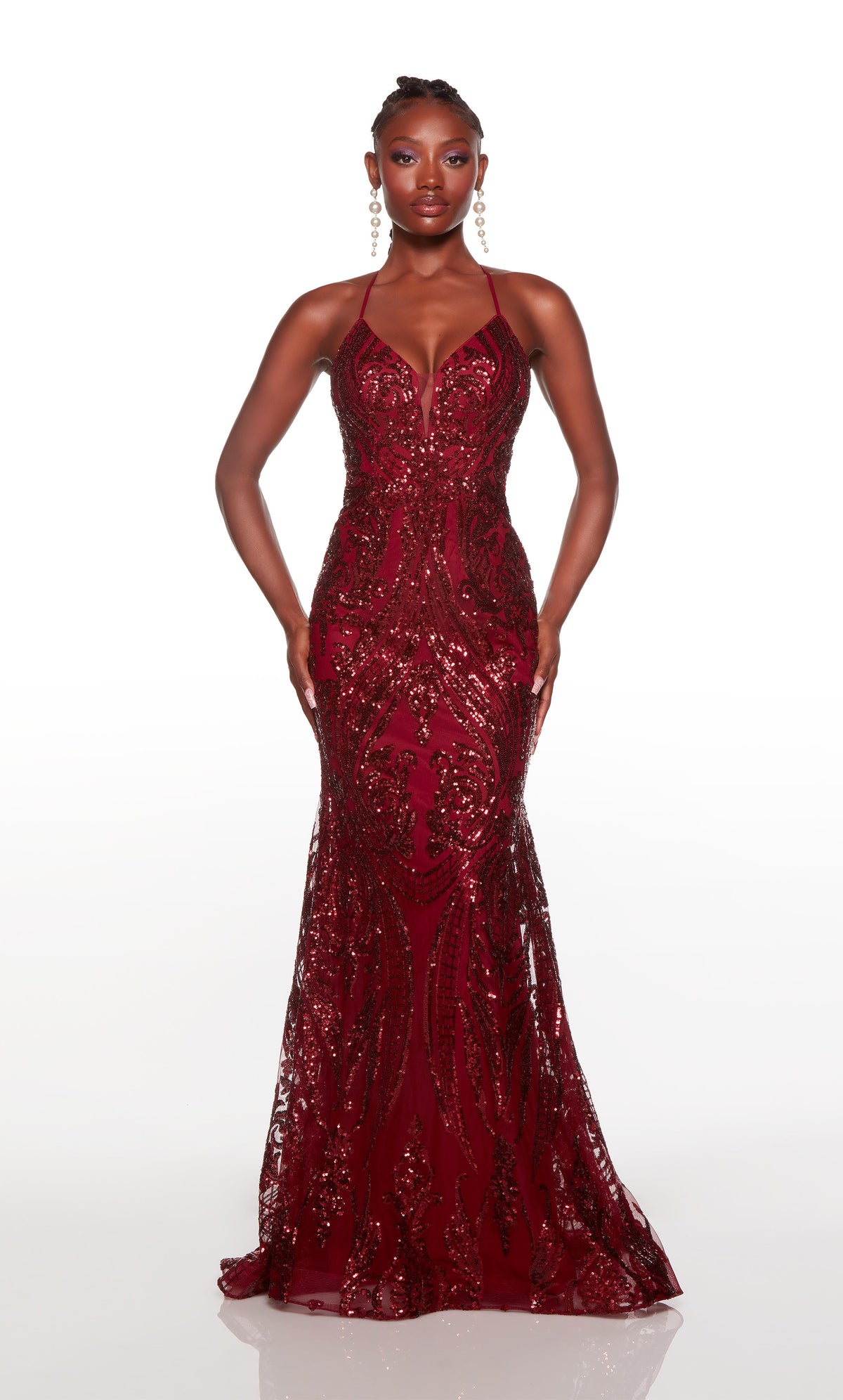 Sexy prom dress with a plunging neckline in wine red. COLOR-SWATCH_61424__WINE