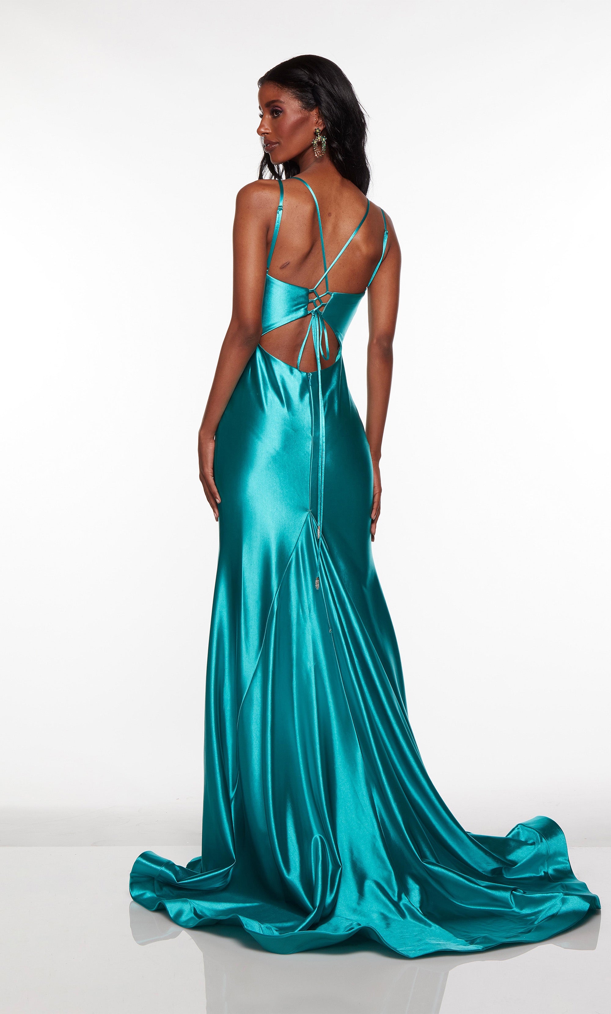 Strapless Satin Sheath Prom Dresses with Slit Lace Up Back Pageant