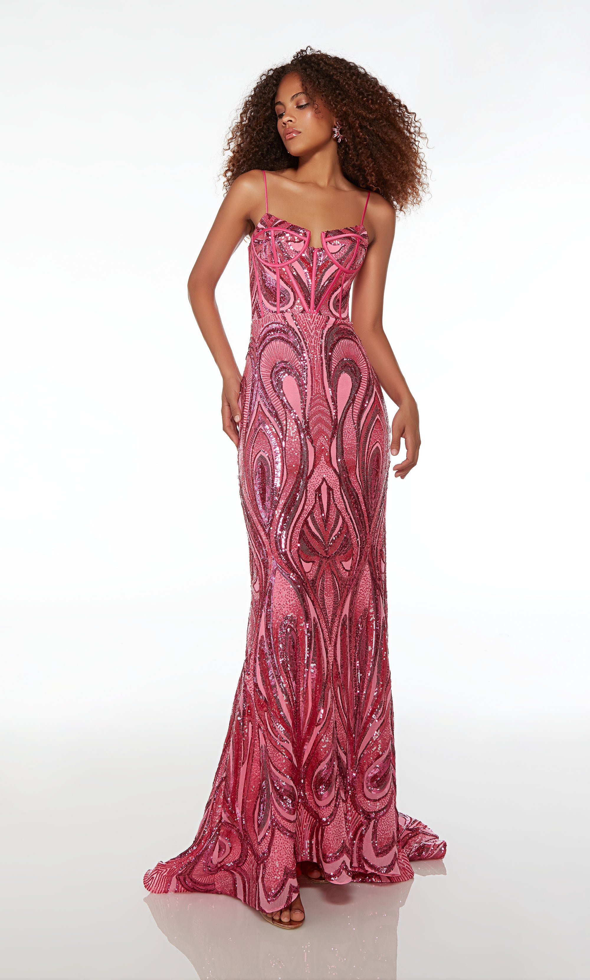 Corset-Bodice Long Sequin Formal Dress