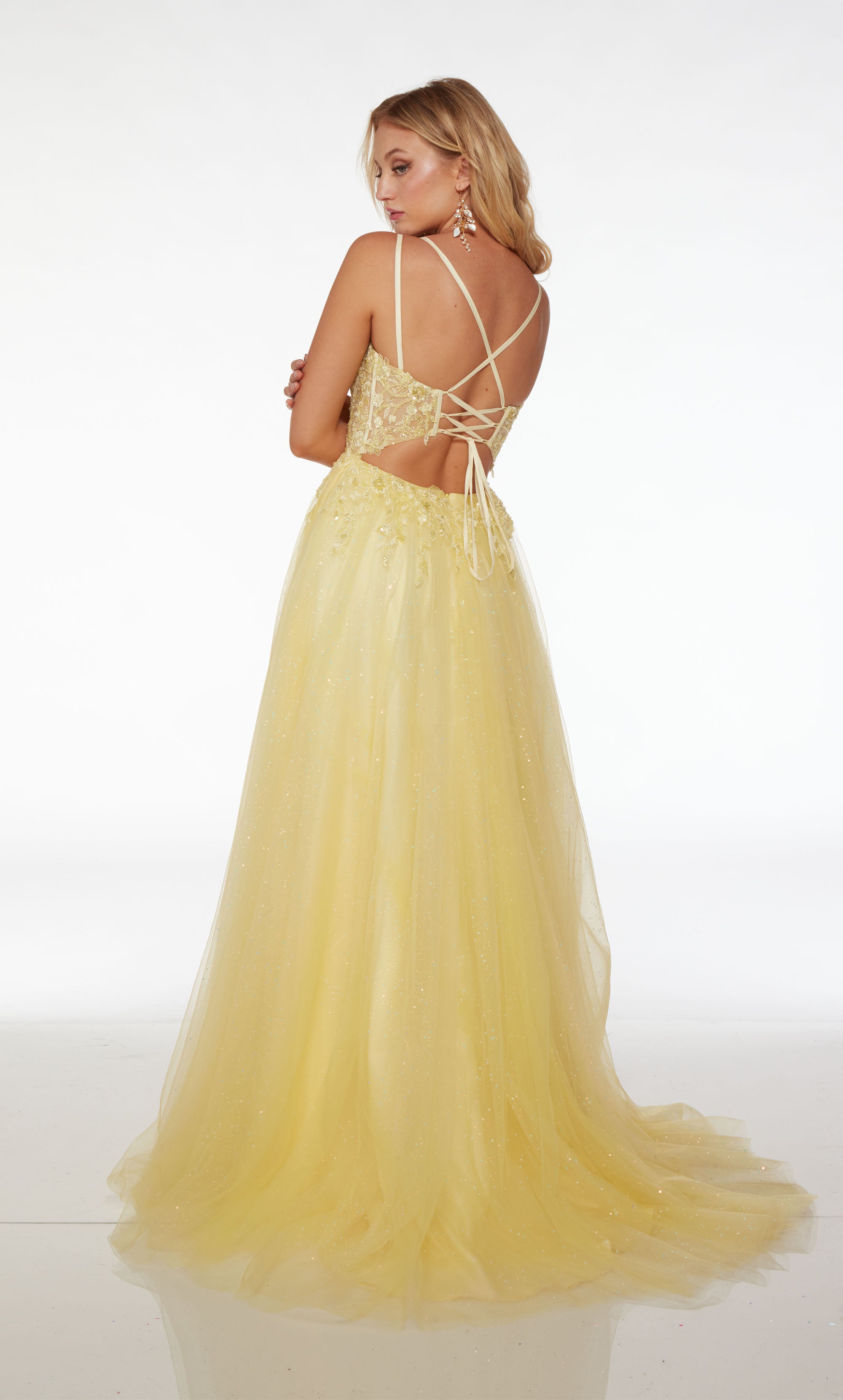 Glitter Yellow A-Line Beaded Long Tulle Prom Formal Dress TP1252 – Tirdress