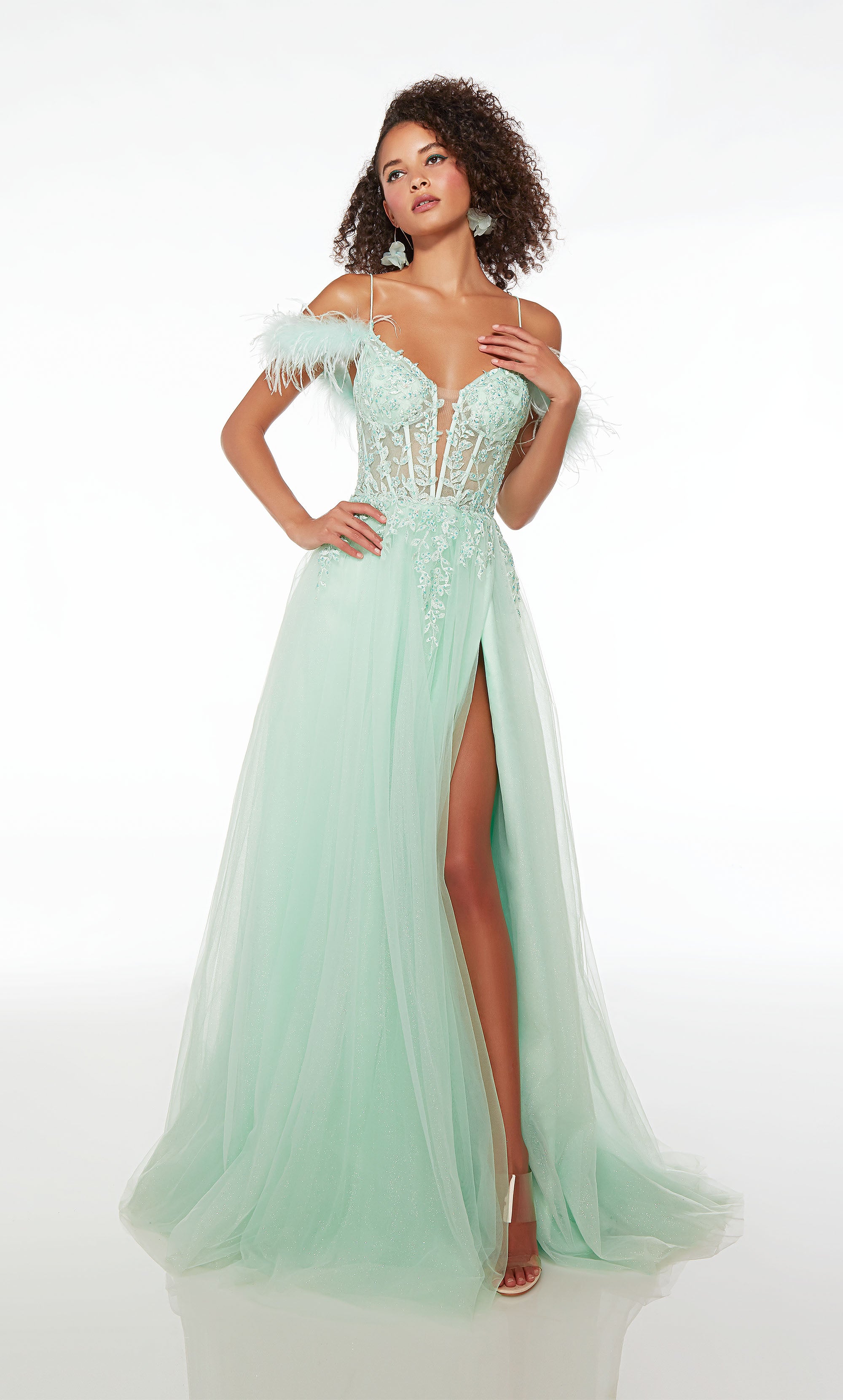 Formal Dress: 61561. Long, V-neck, Ballgown, Lace-up Back