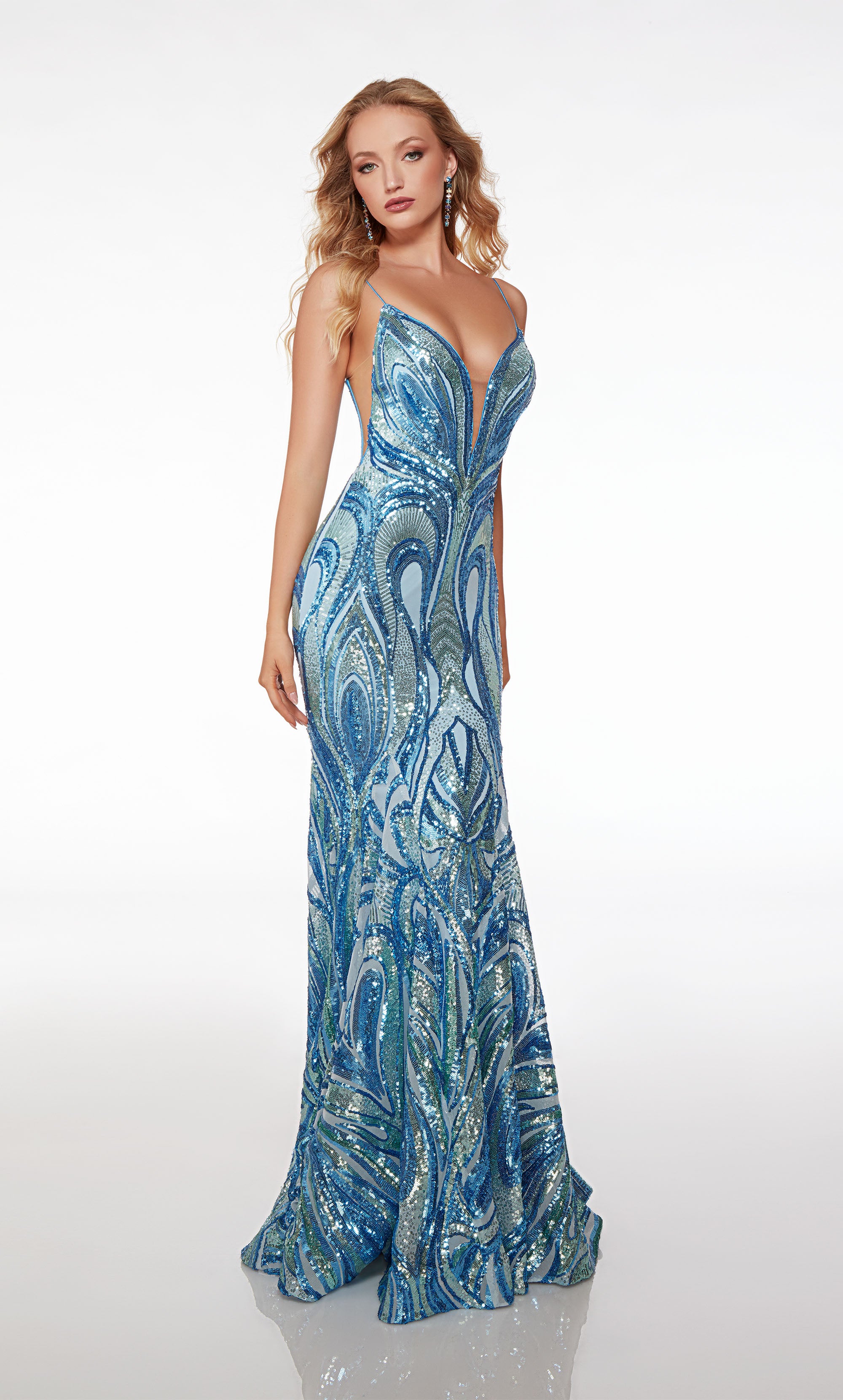 Flowy Ice Blue Chiffon Slit A-line Engagement Gown - Xdressy
