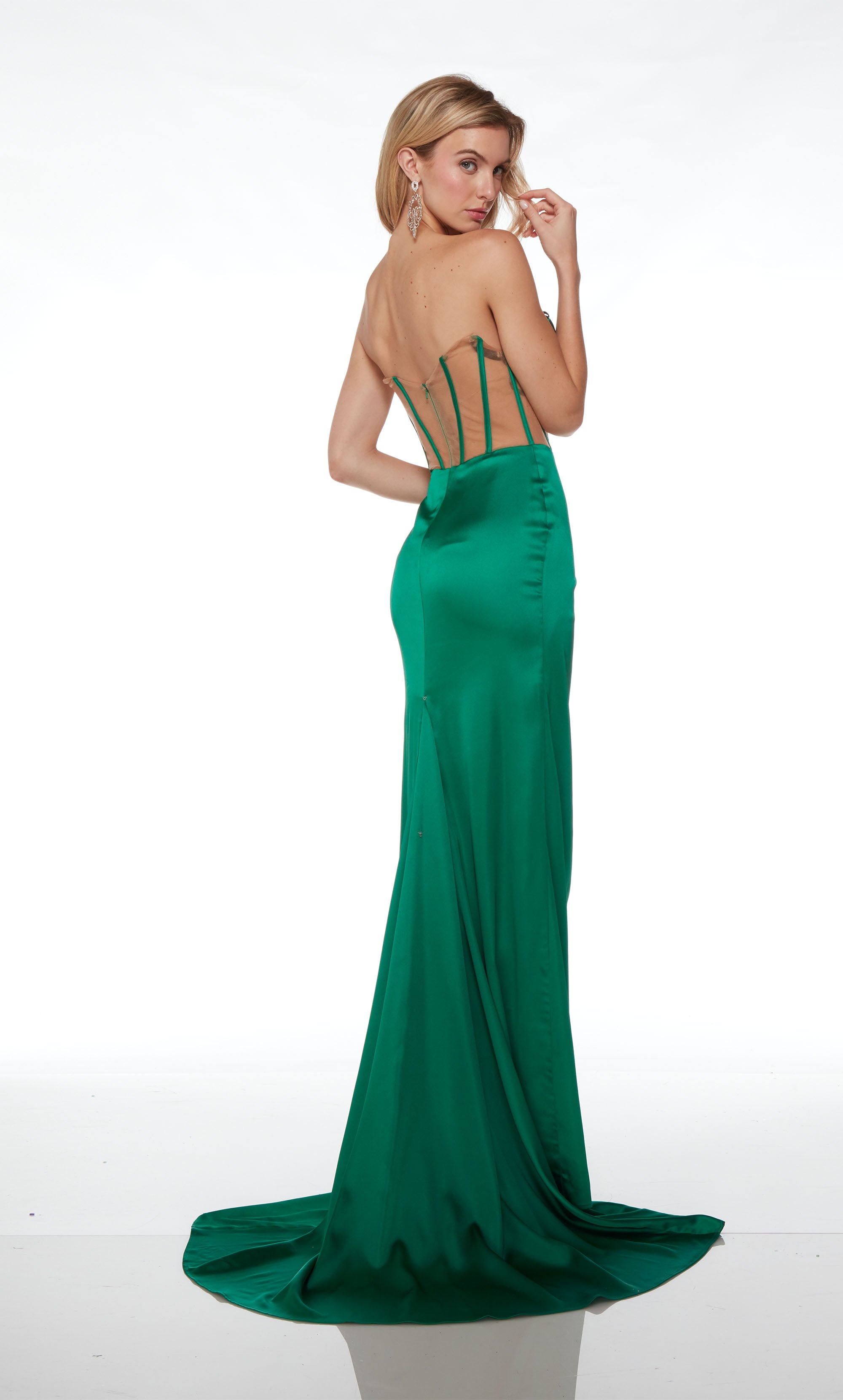 Retro & Vintage Emerald Satin Off the Shoulder Corset Bridesmaid