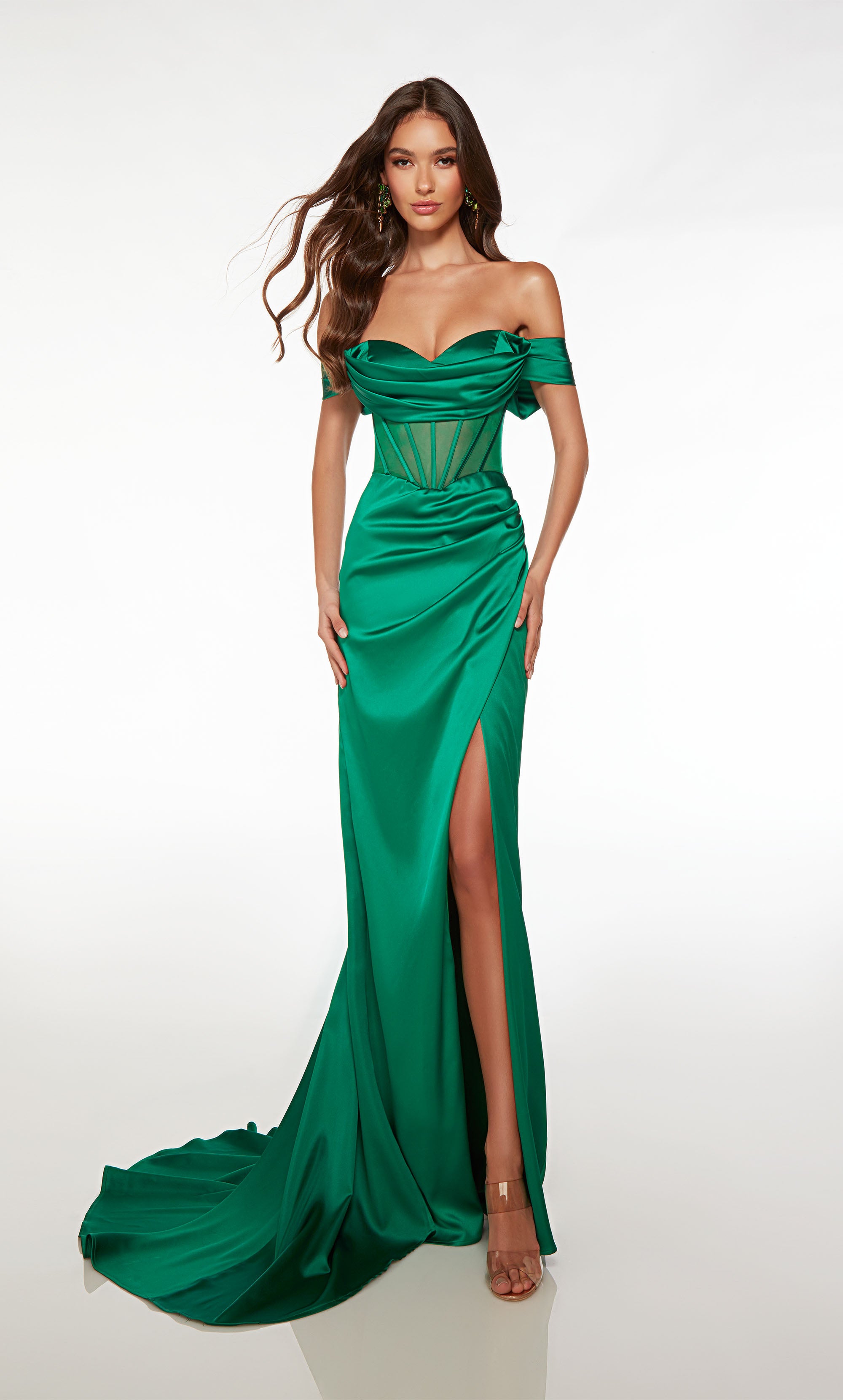 N S1015 - V-Neck Corset and Illusion Bodice A-Line Prom Gown with