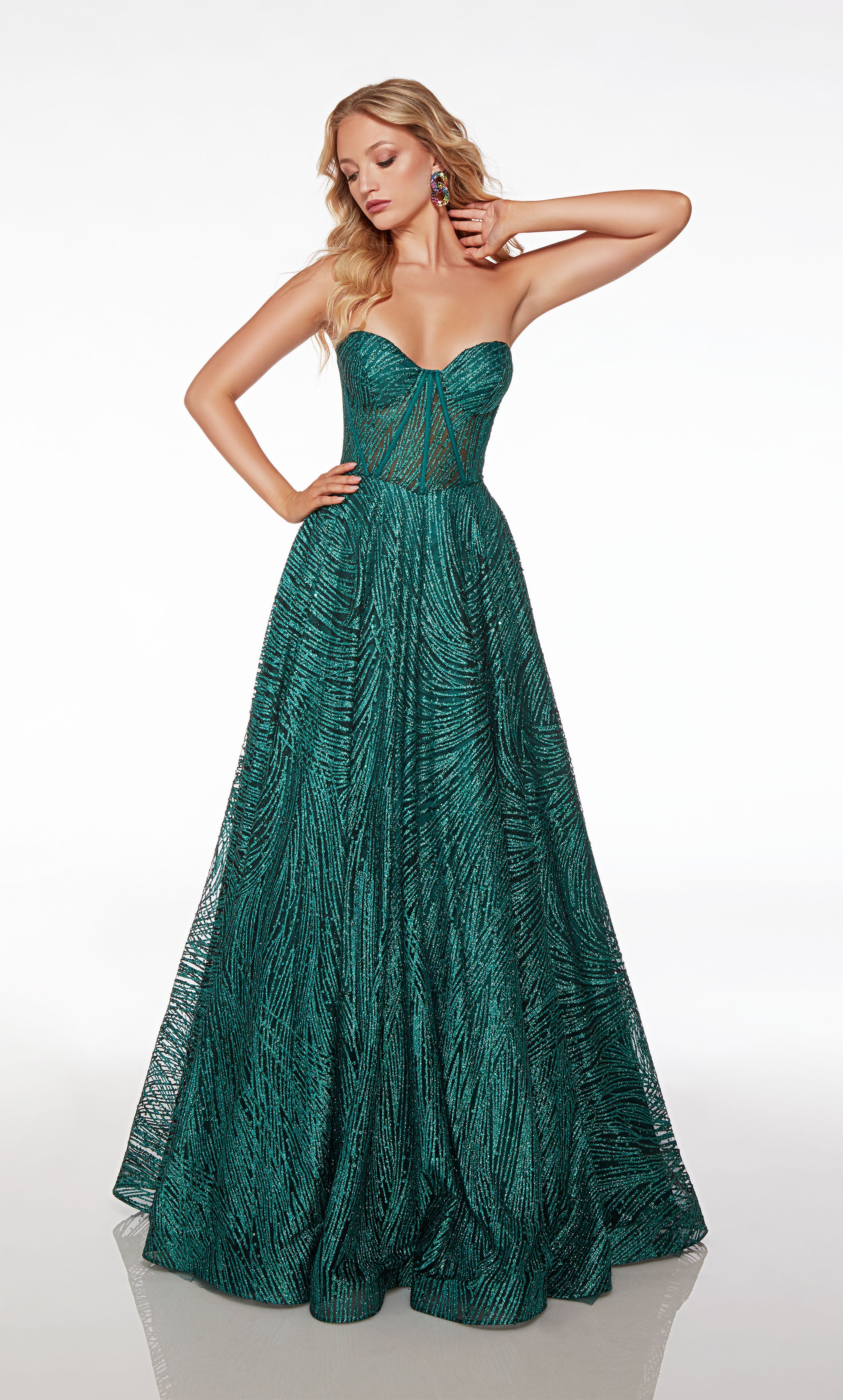 Stunning Dark Green Strapless Prom Dress Sequins Long With Slit