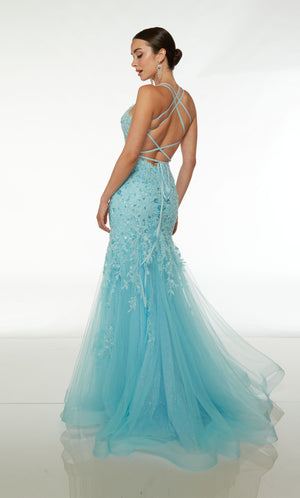 Jovani 22770 Long Fitted Iridescent Mermaid Prom Dress V Neck Sheer Se –  Glass Slipper Formals