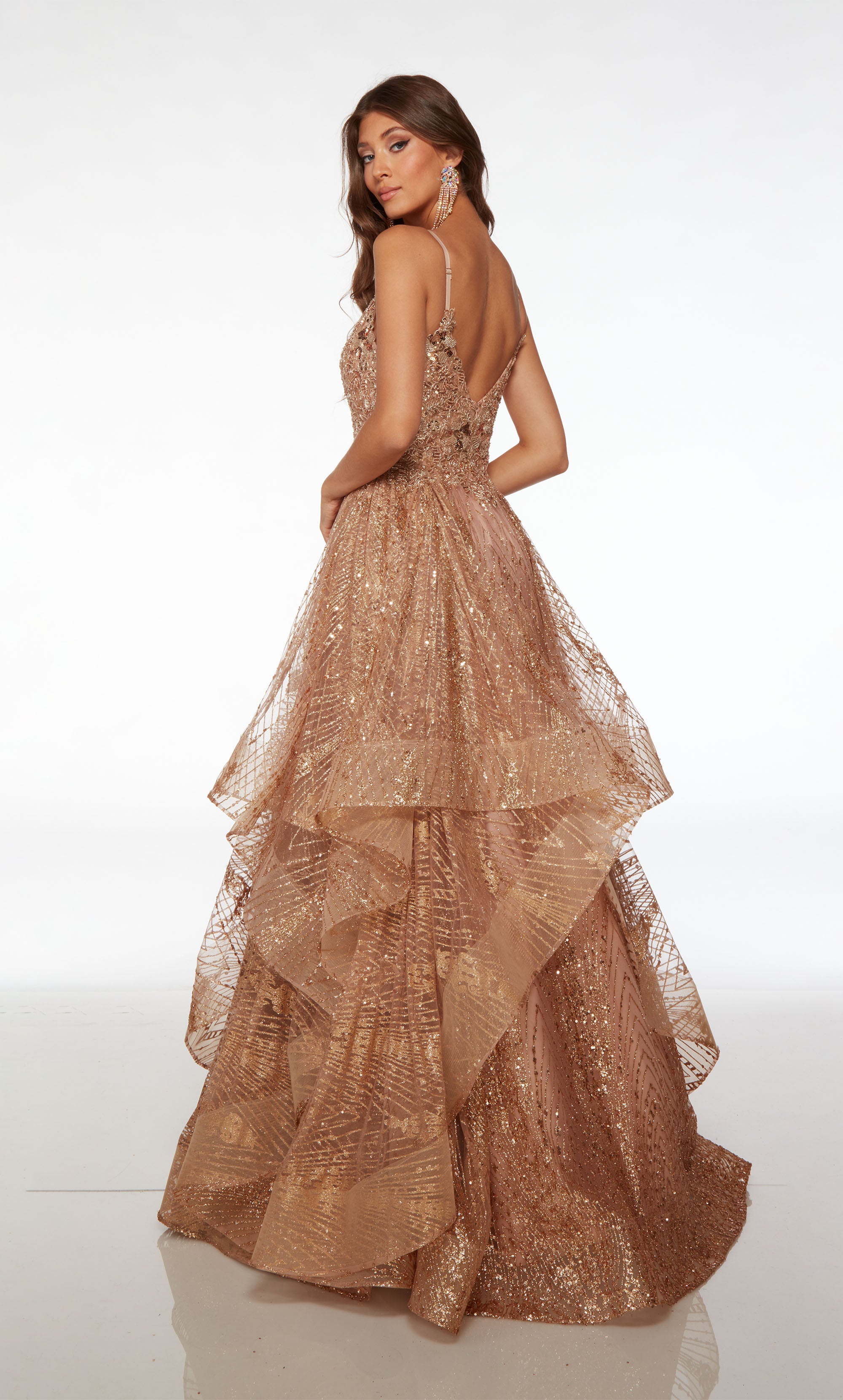 Jovani Dress 07497 | Gold Floral Appliques Glitter A Line Formal Gown