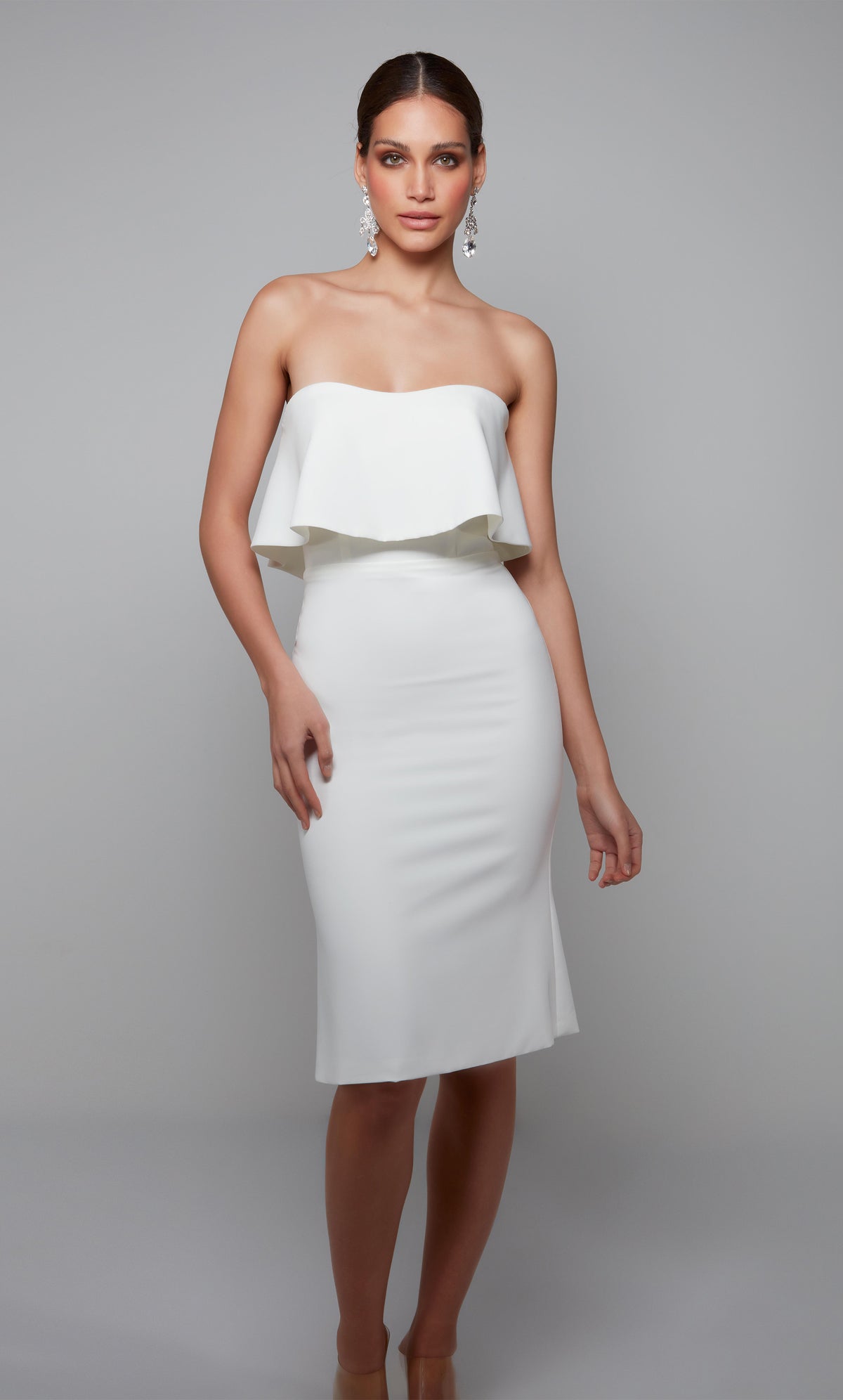 Women&#39;s ruffled strapless tube top dress in ivory. Color-SWATCH_70002__IVORY