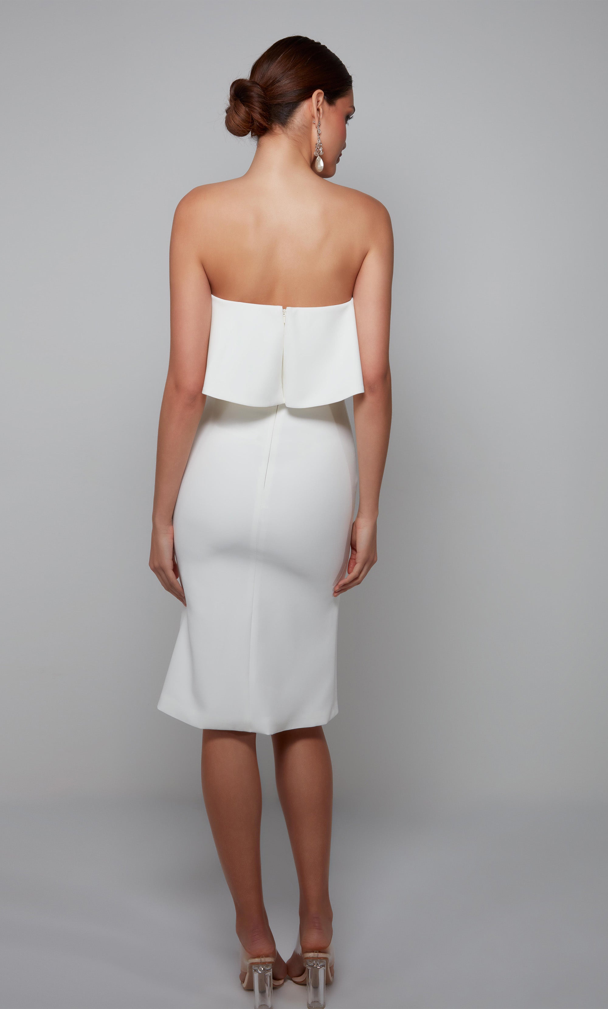 Women's ruffled strapless tube top dress in ivory. Color-SWATCH_70002__IVORY