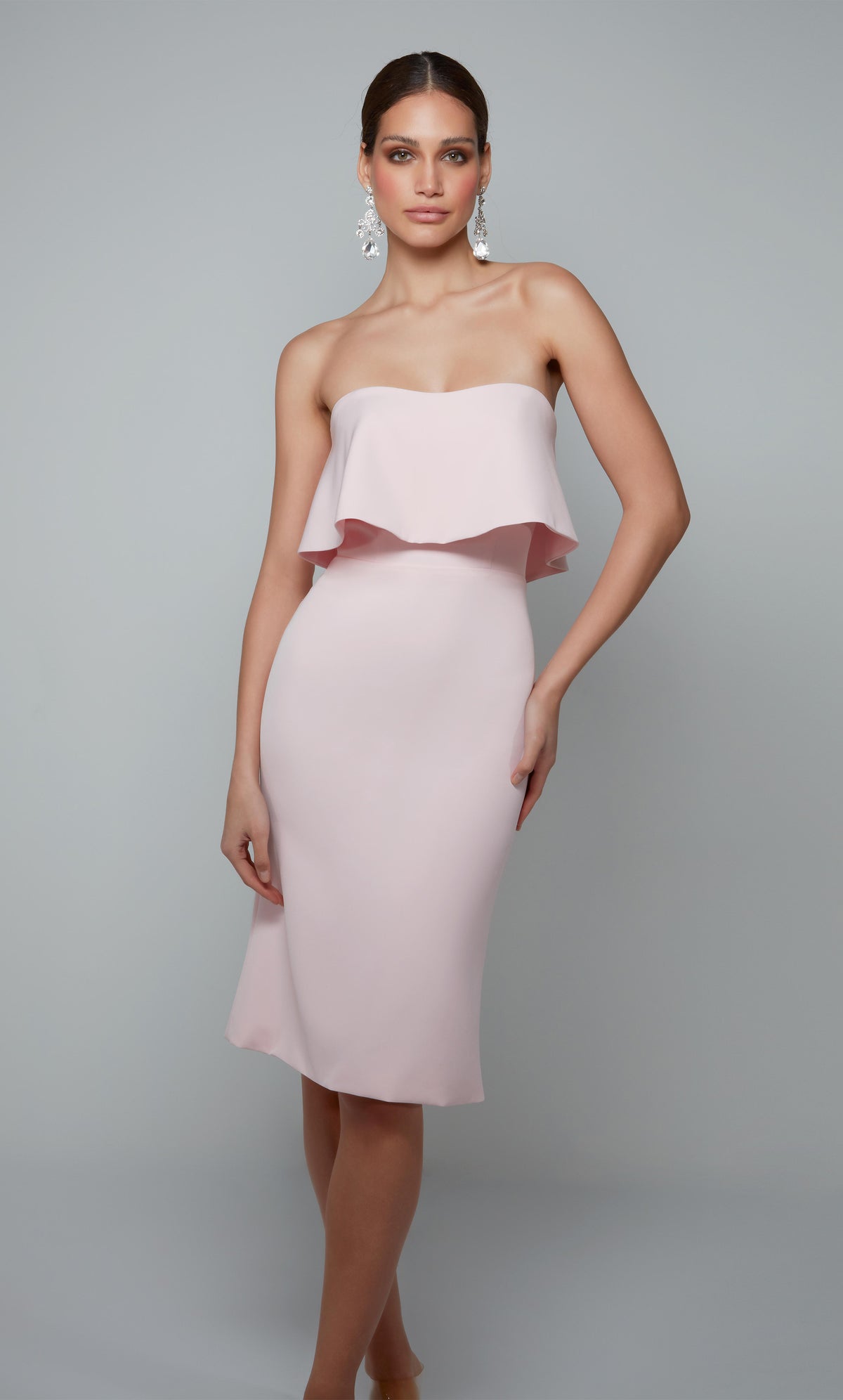 Women&#39;s ruffled strapless tube top dress in light pink. Color-SWATCH_70002__ROSEWATER