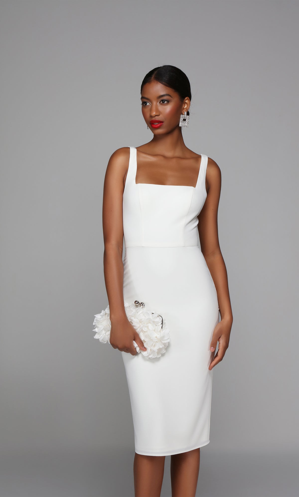 Sleeveless white engagement dress with a square neckline. Color-SWATCH_70010__IVORY