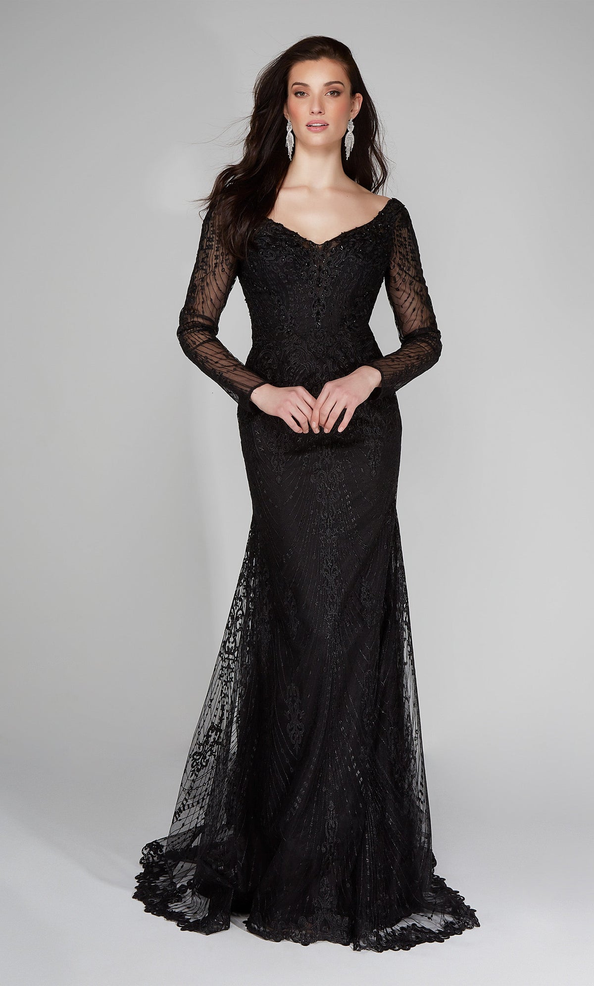 Black lace wedding dress with long sleeves. COLOR-SWATCH_7030_BLACK
