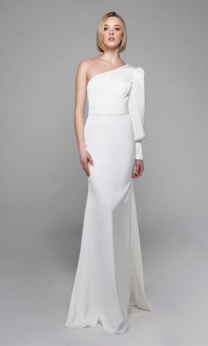 One shoulder sheath wedding dress in ivory. Color-SWATCH_7065__IVORY