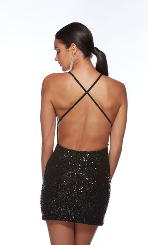 Cute black sequin mini dress with adjustable crisscross back straps - perfect for homecoming or any other semi-formal event!