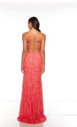 Elegant pink formal gown: Hand-beaded, V neckline, spaghetti straps, strappy back, and intricate design plus fringe accents for an chic and sophisticated look.