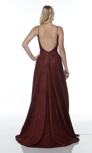Formal Dress: 1728. Long Glitter Dress, Plunging Neckline, A-line Alyce Paris