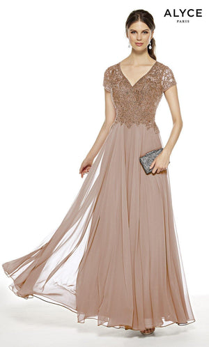 Formal Dress: 27389. Long, V-Neck, Flowy, Enclosed Back Alyce Paris